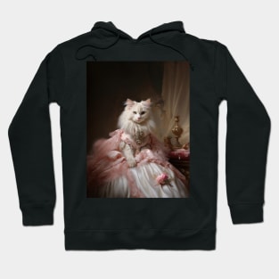 Long Haired White Cat in Pink & White Rococo Dress Hoodie